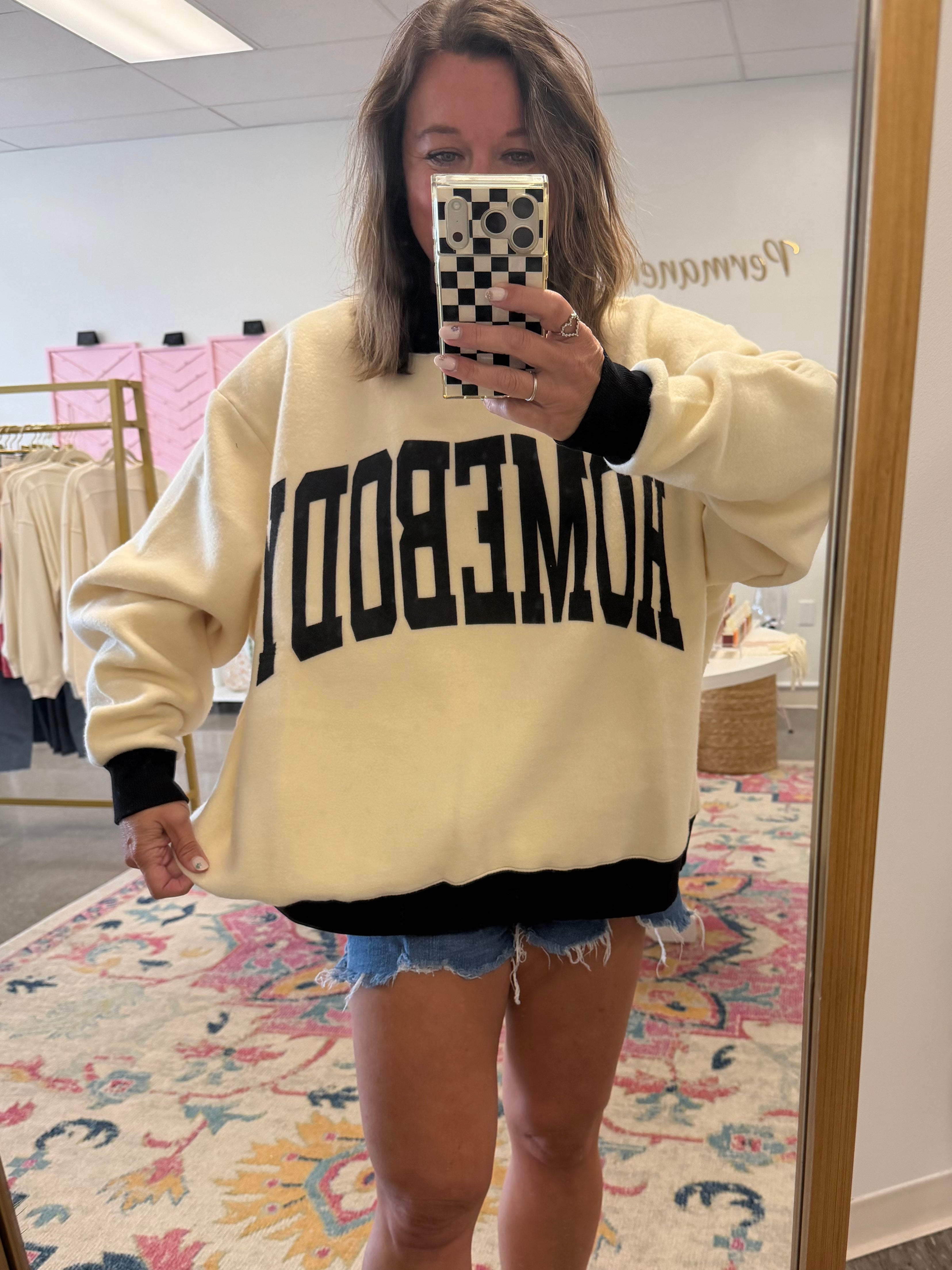 Reversible polka dot/homebody sweatshirt
