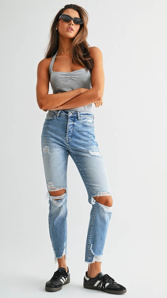 HIGH RISE SLIM STRAIGHT LEG ANKLE LENGTH