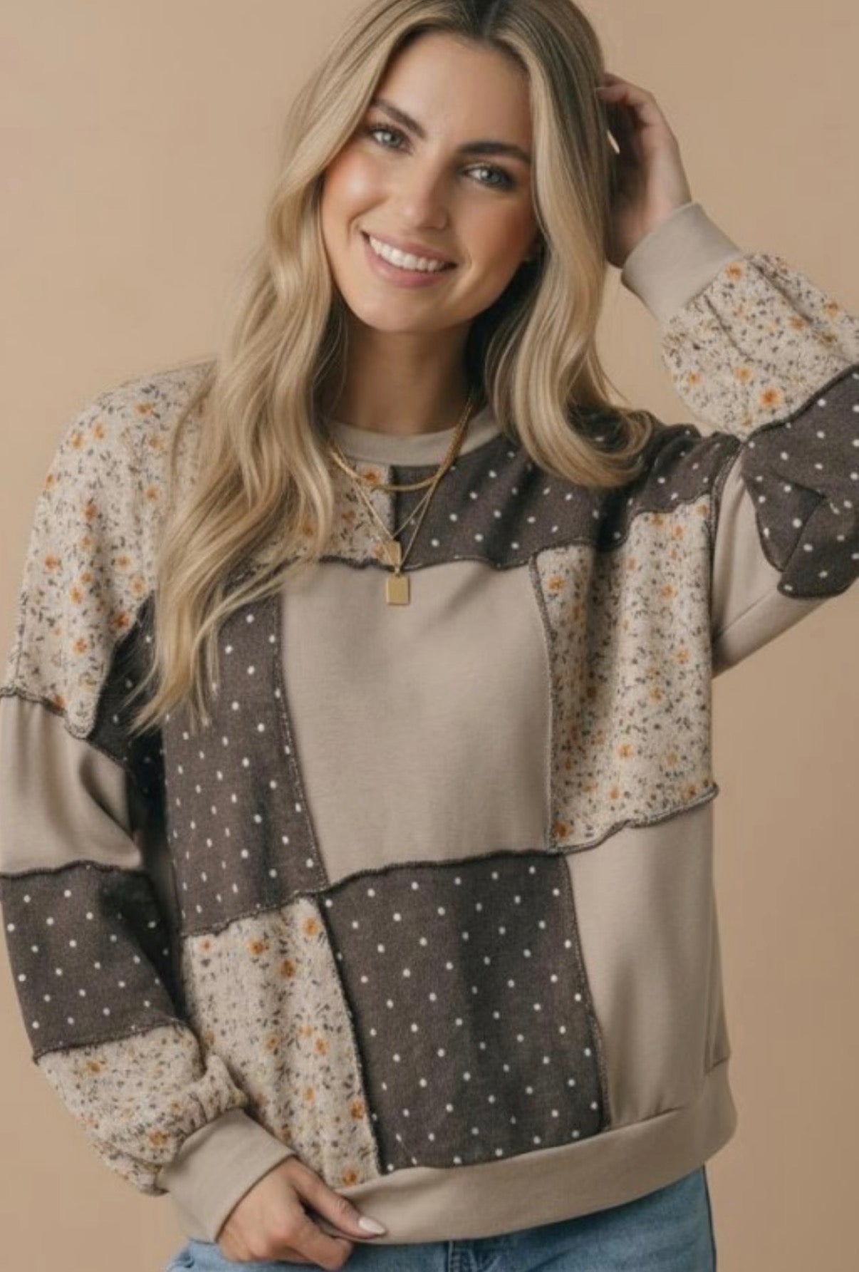 Floral and Polka Dot Patchwork Top