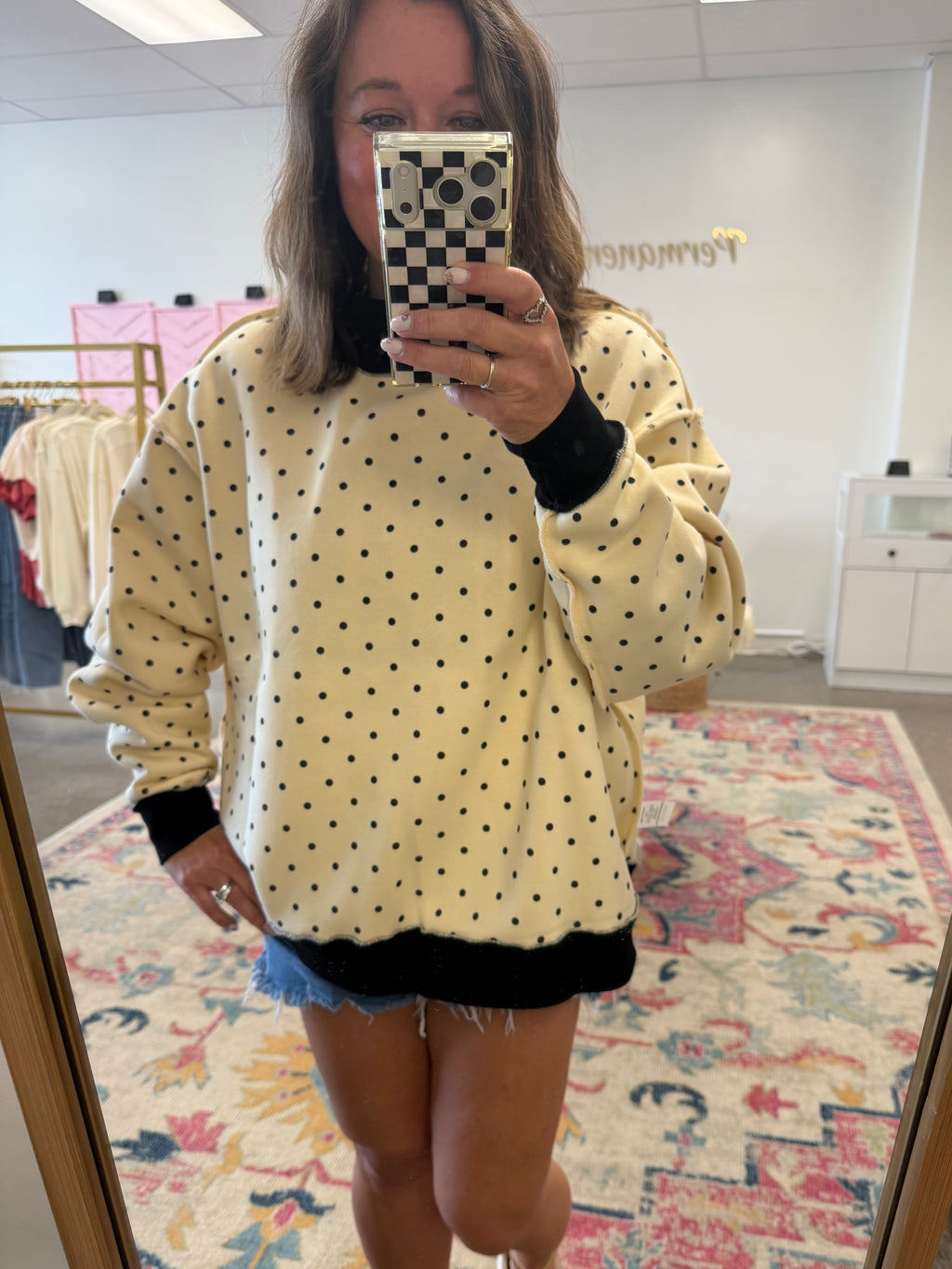Reversible polka dot/homebody sweatshirt