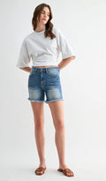 High Rise frayed shorts