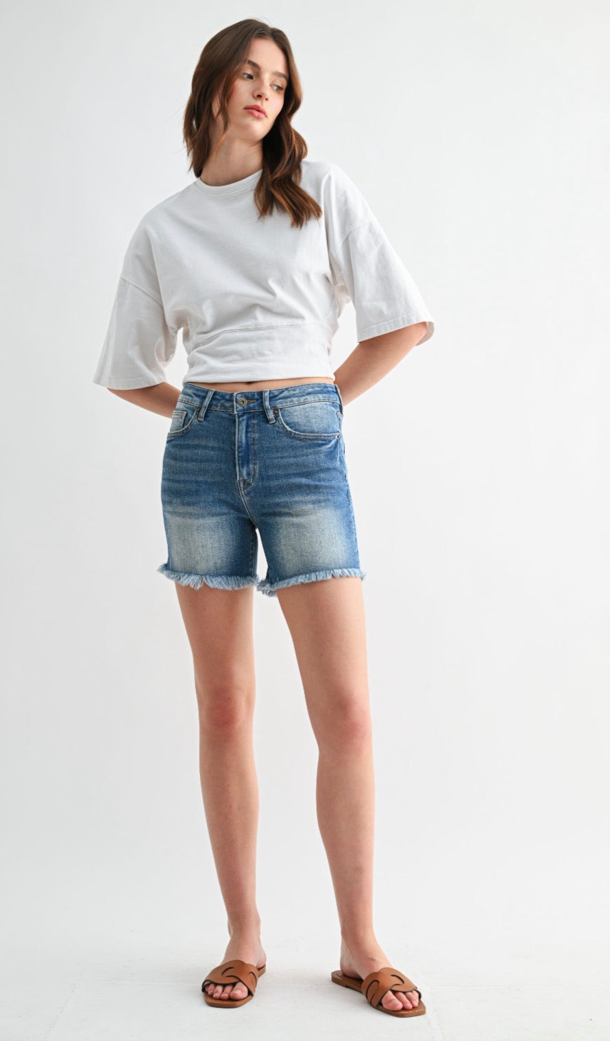 High Rise frayed shorts