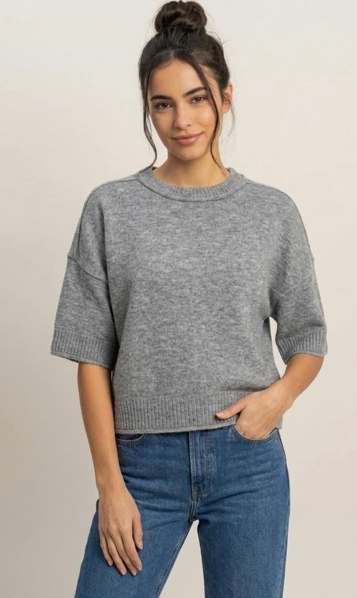 SEAM DETAIL SHORT SLEEVE KNIT TOP