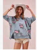 FLOWER PRINTED DENIM TOP