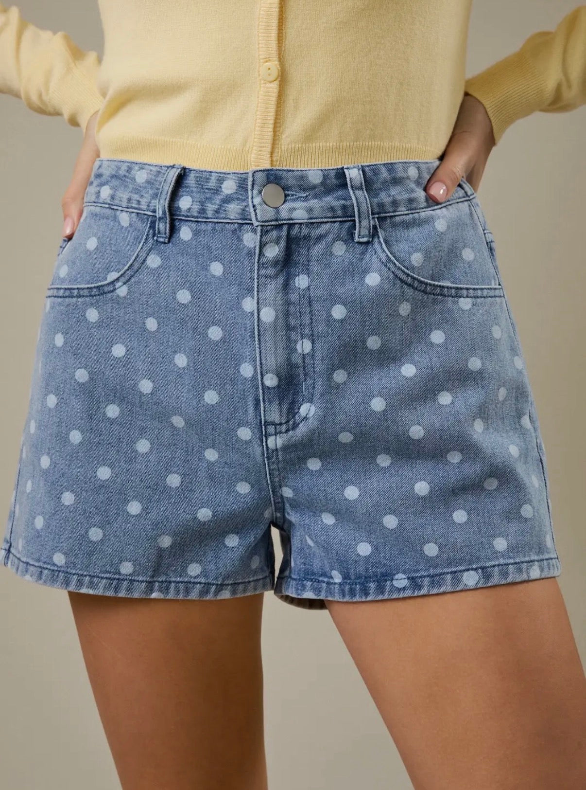 High Waist Polka Dot Denim Shorts