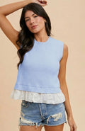 Eyelet layered ribbed sweater