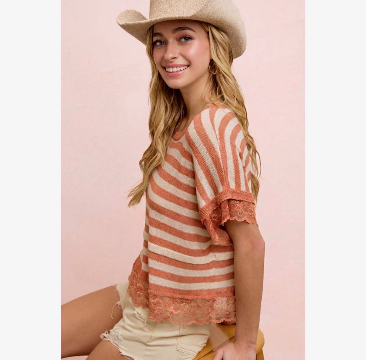 Striped lace knit top