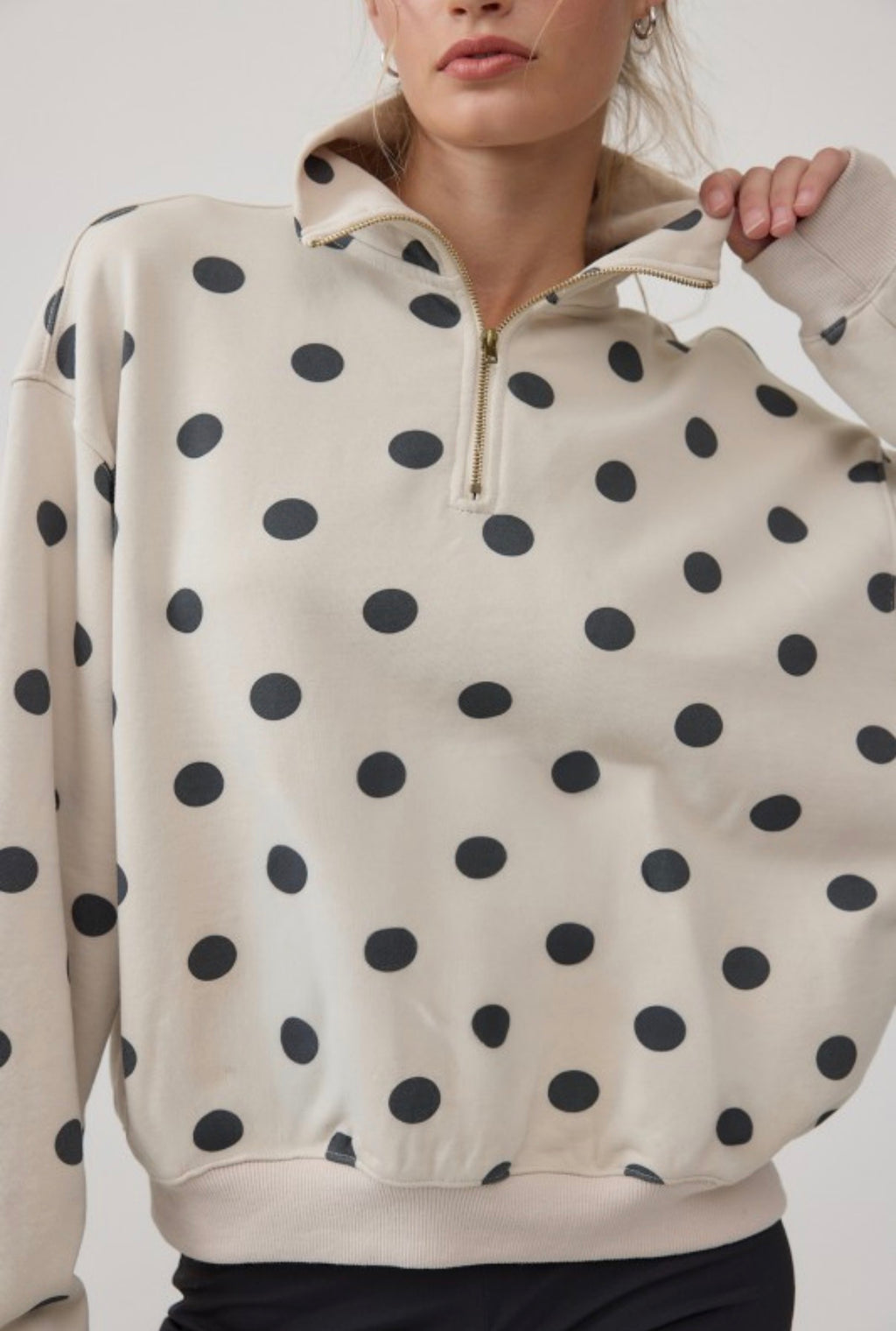 Polka dot half zip up sweatshirt
