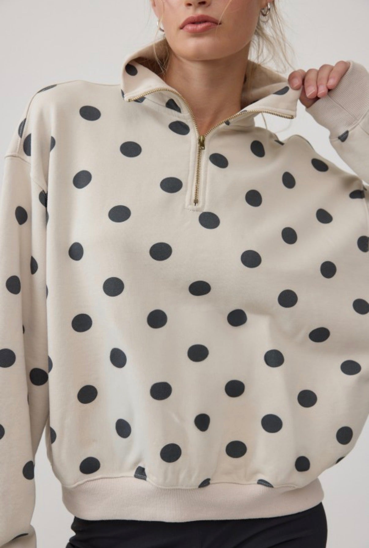 Polka dot half zip up sweatshirt