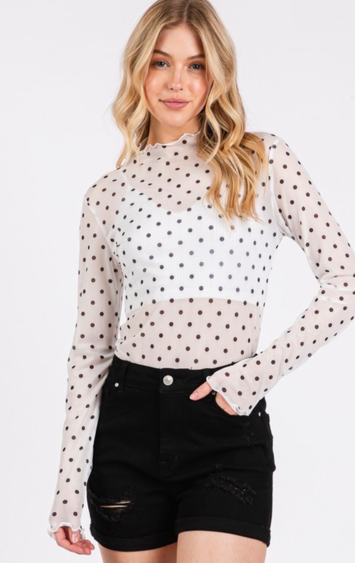 polka dot mesh top
