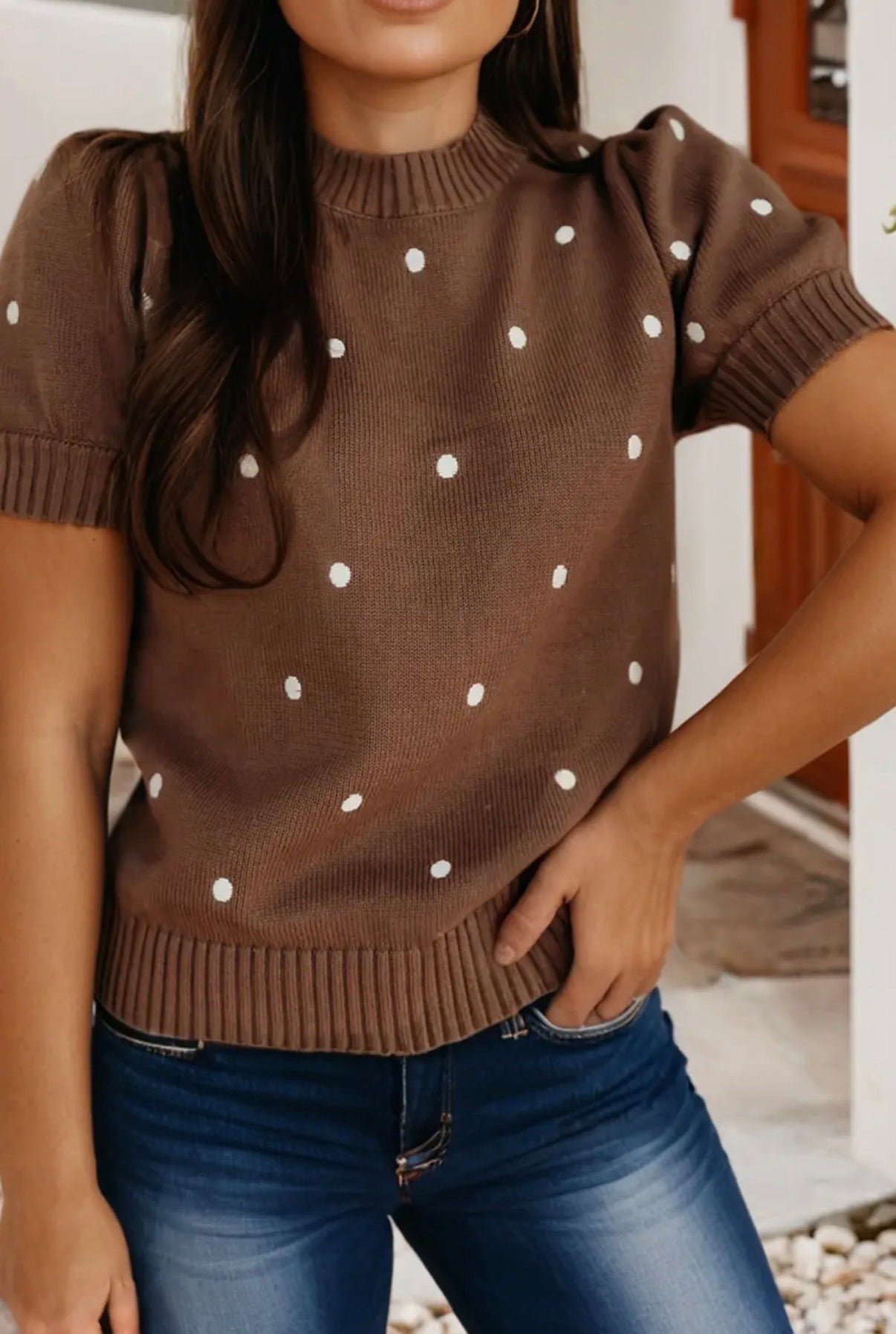 Chestnut polka dot sweater