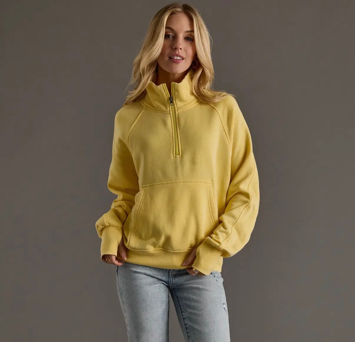 YELLOW QUARTER ZIP SWEATSHIRT