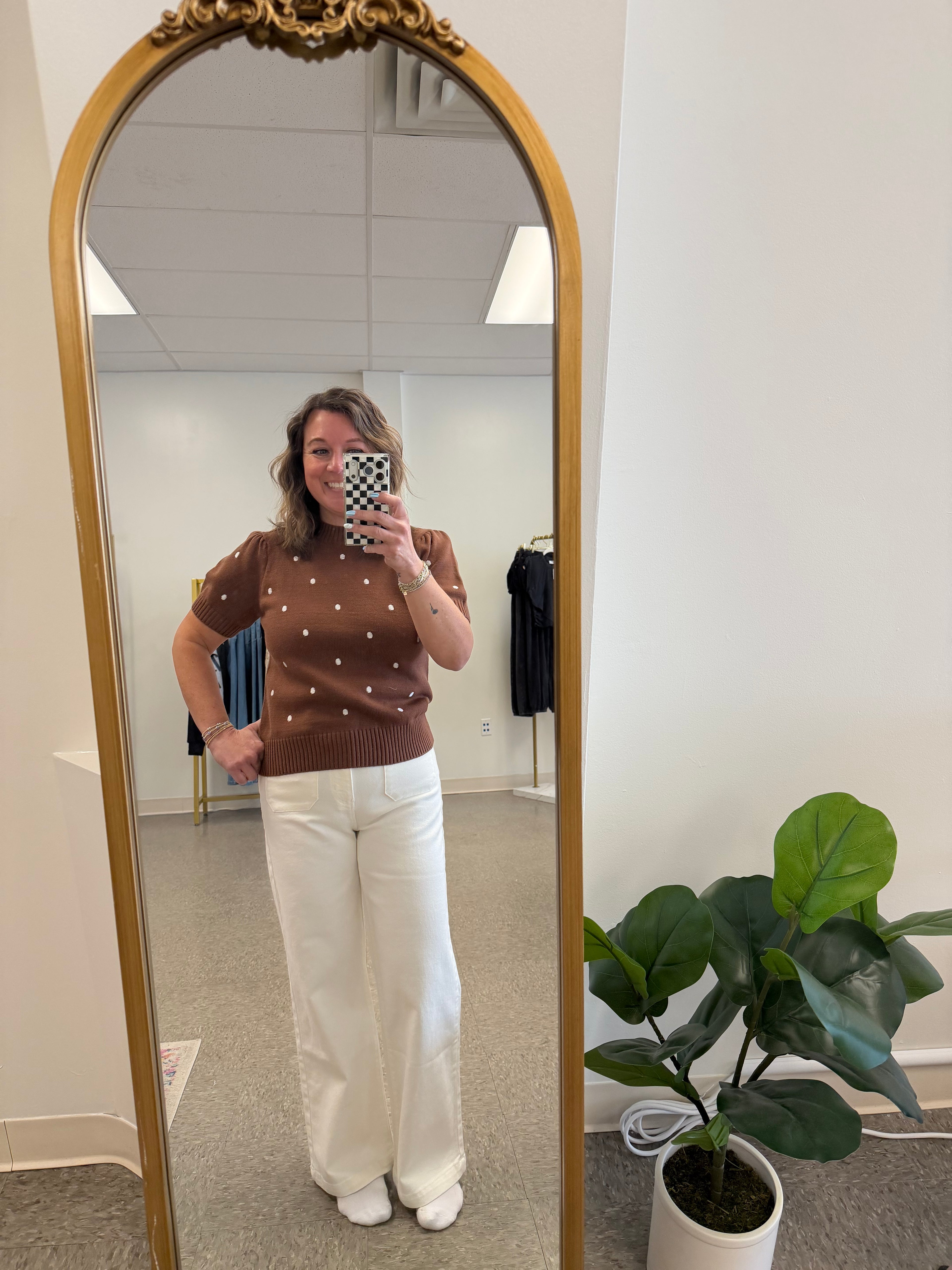 Chestnut polka dot sweater