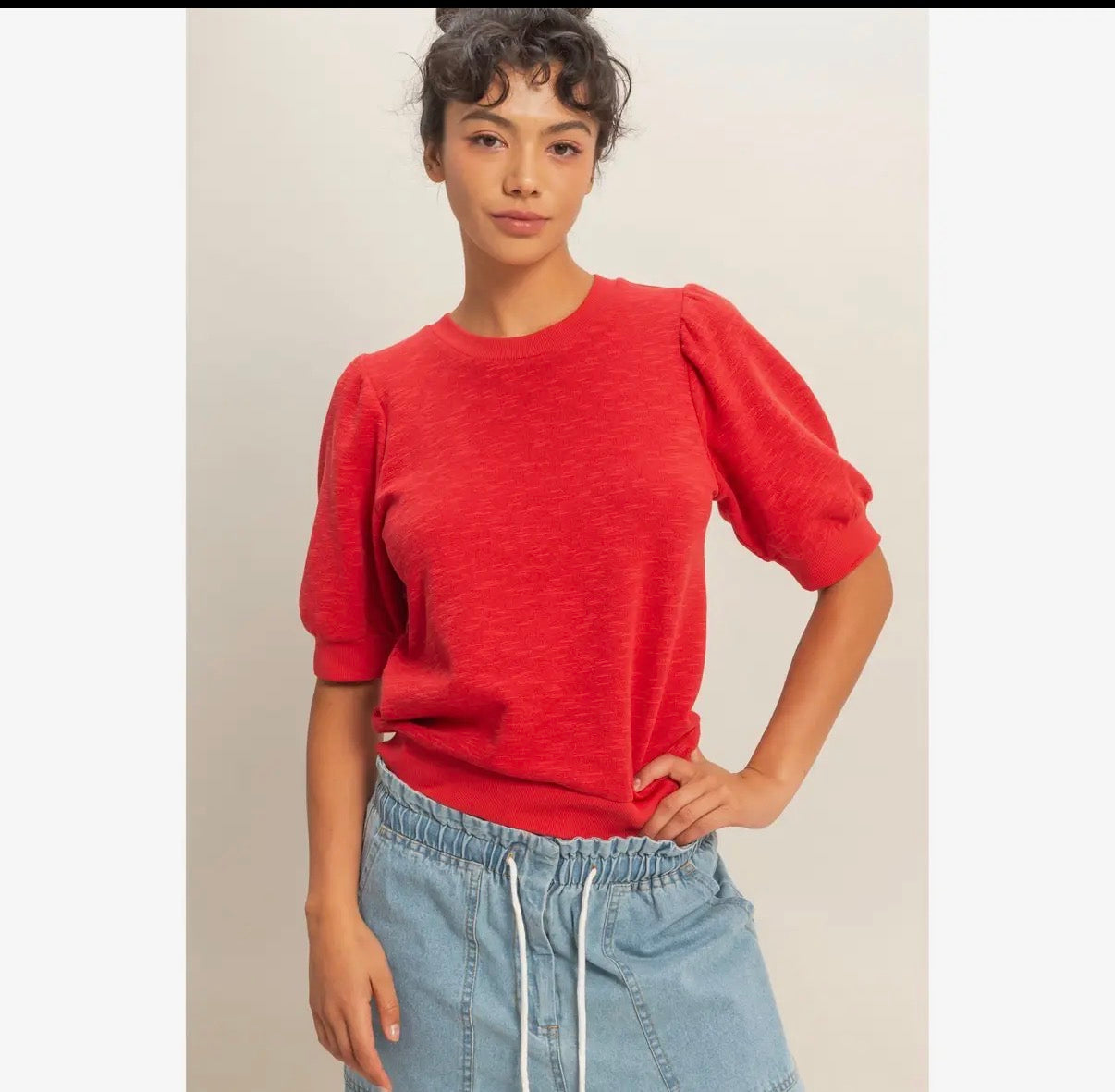 Puff Short Sleeve Top - Red