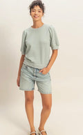 Puff Short Sleeve Top - Sage Green