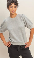 Puff Short Sleeve Top- Gray