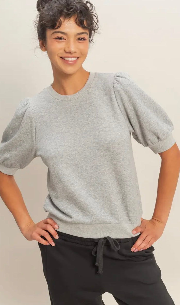Puff Short Sleeve Top- Gray