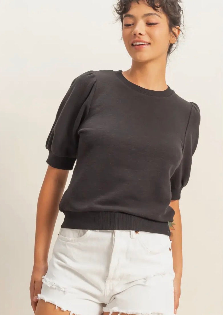 Puff Short Sleeve Top- Black