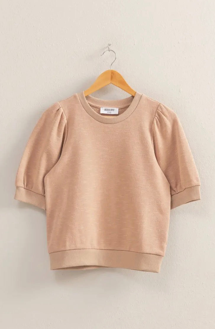Puff Short Sleeve Top- Taupe