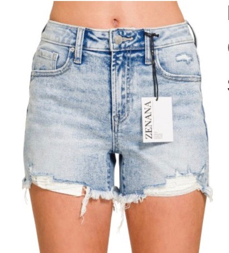 Distressed Hem Denim Shorts