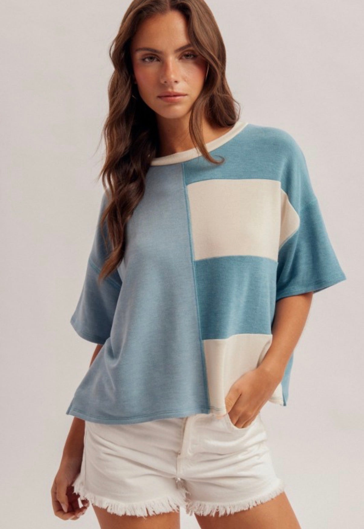 Blue color block tee