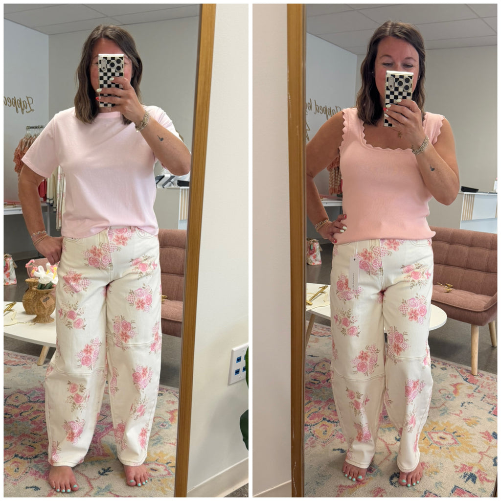 Floral printed barrel pants